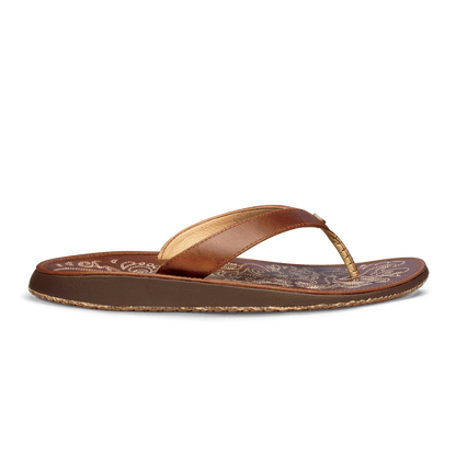 OluKai Paniolo Women’s Leather Beach Flip Flops - Natural