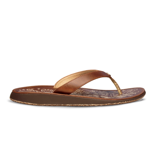 OluKai Paniolo Women’s Leather Beach Flip Flops - Natural