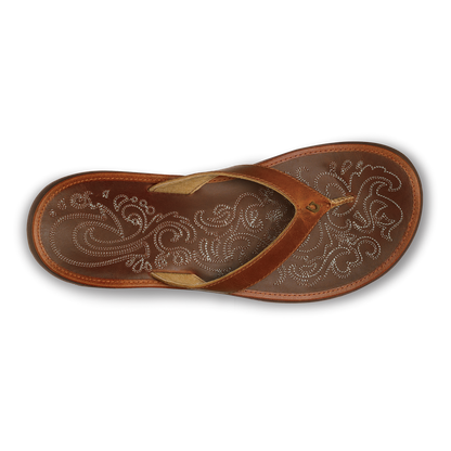 OluKai Paniolo Women’s Leather Beach Flip Flops - Natural