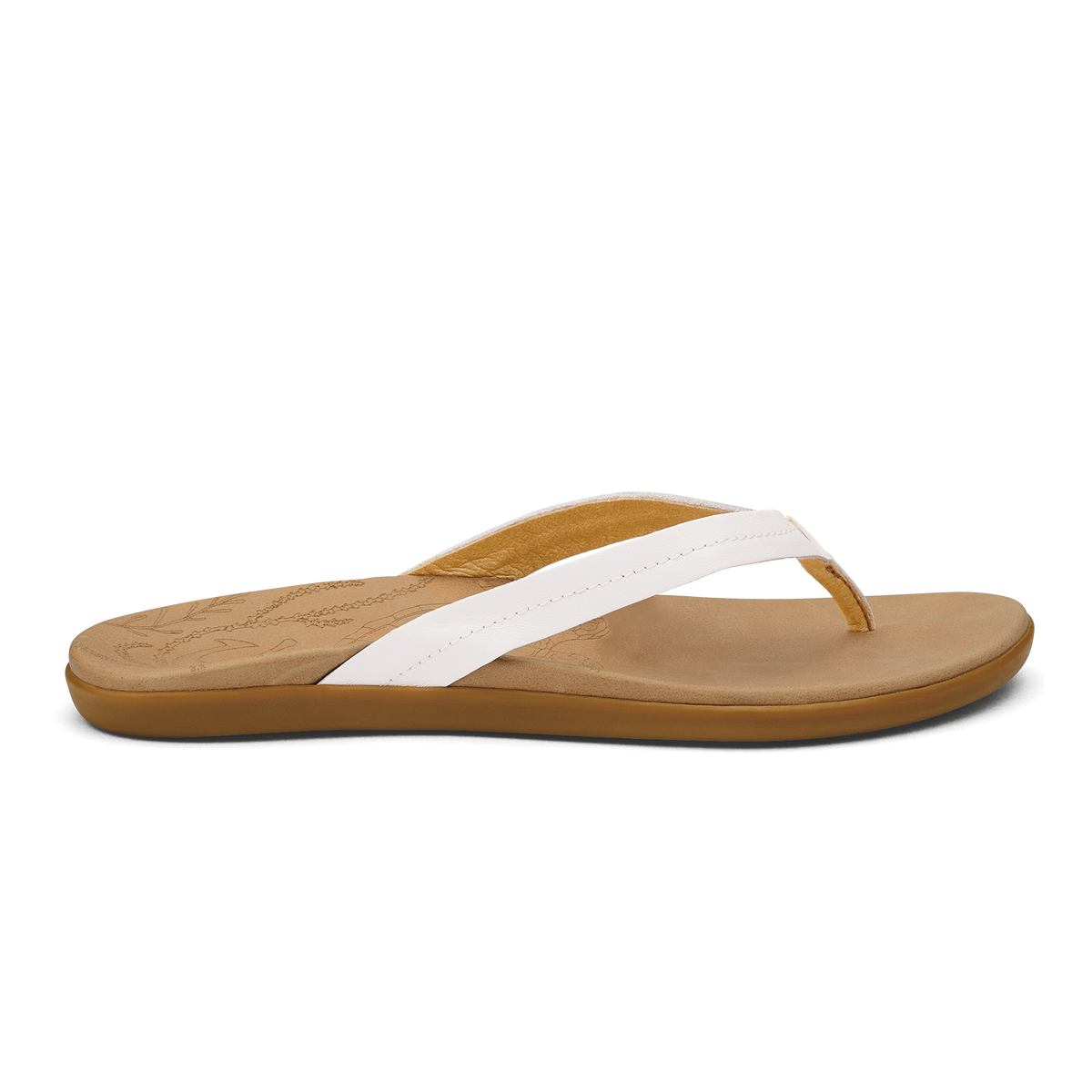 OluKai Honu Women’s Leather Sandals - Bright White / Golden Sand