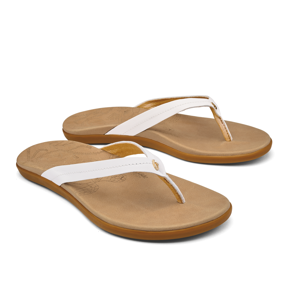 OluKai Honu Women’s Leather Sandals - Bright White / Golden Sand