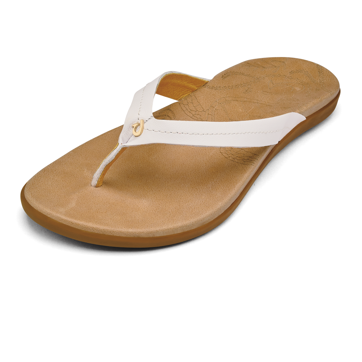 OluKai Honu Women’s Leather Sandals - Bright White / Golden Sand