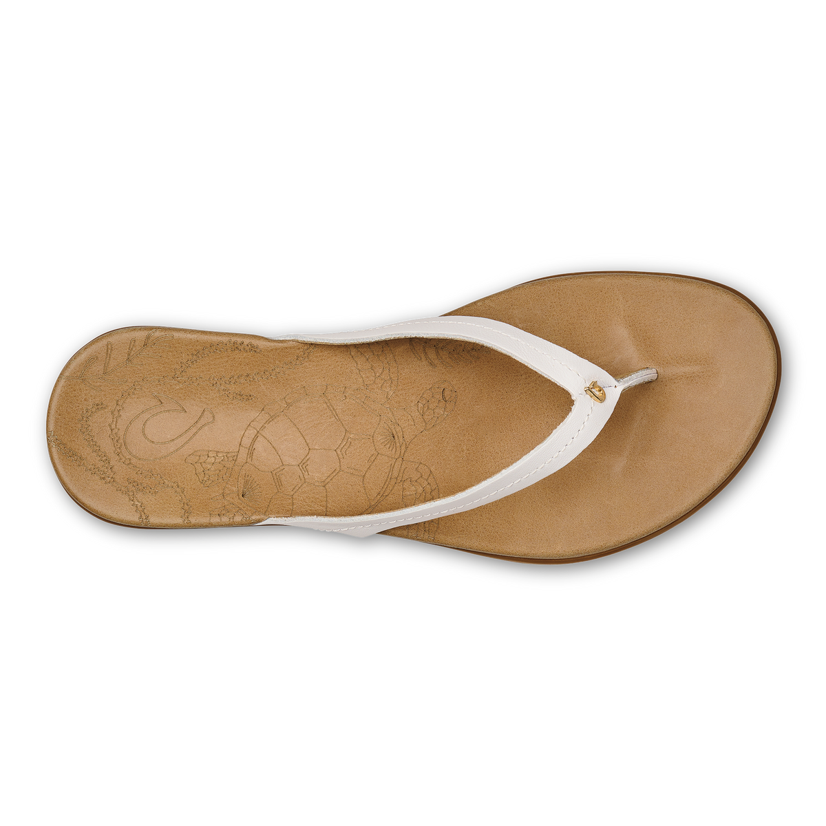 OluKai Honu Women’s Leather Sandals - Bright White / Golden Sand