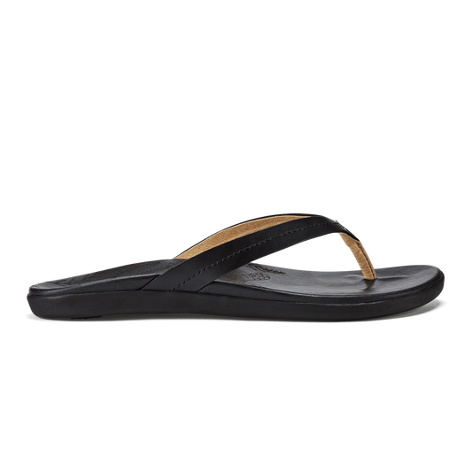 OluKai Honu Women’s Leather Beach Sandals - Black