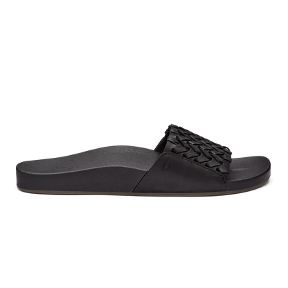 OluKai Kāmola Women’s Leather Slide Sandals - Black