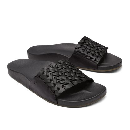 OluKai Kāmola Women’s Leather Slide Sandals - Black