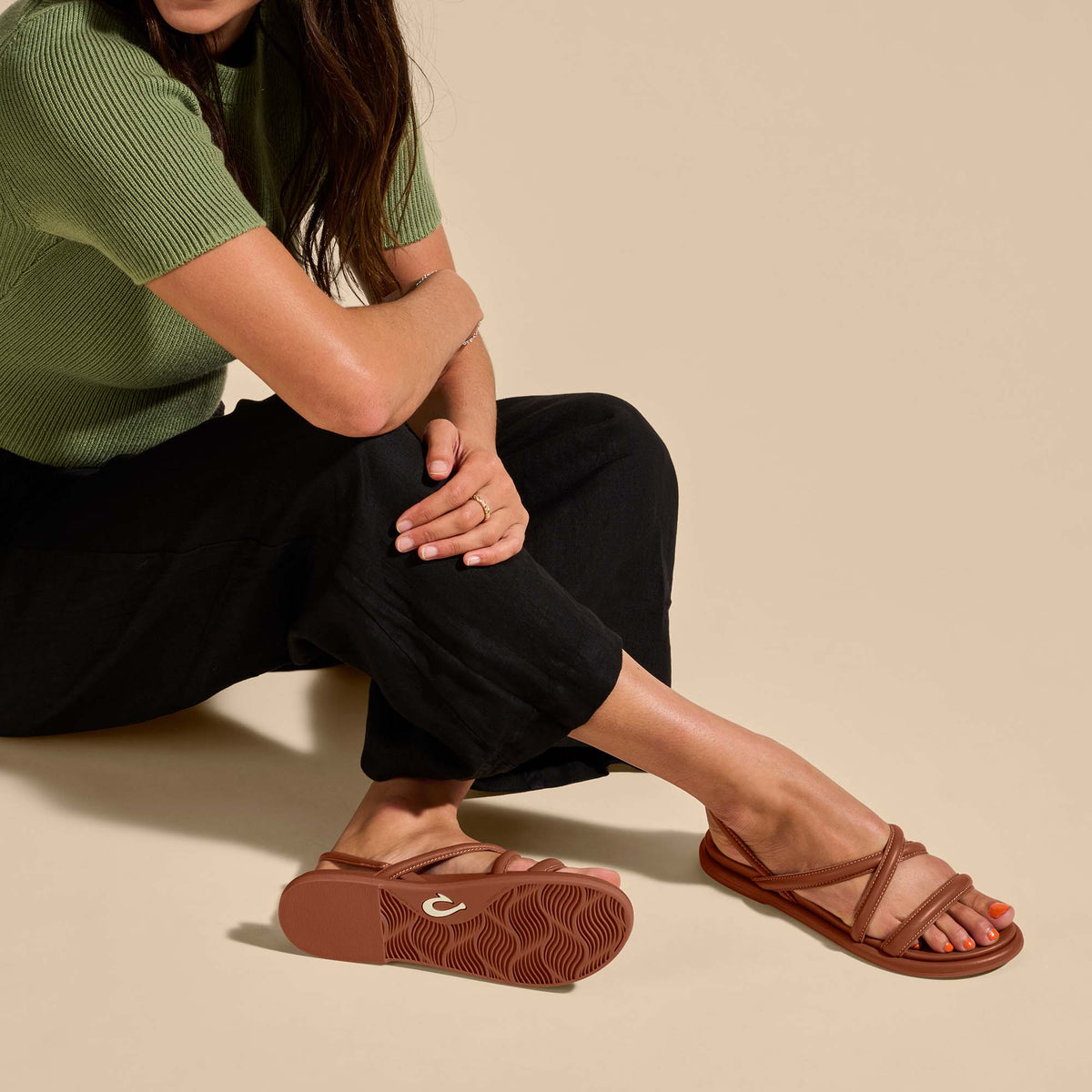 OluKai Tiare Strappy Women’s Leather Sandals - Fox